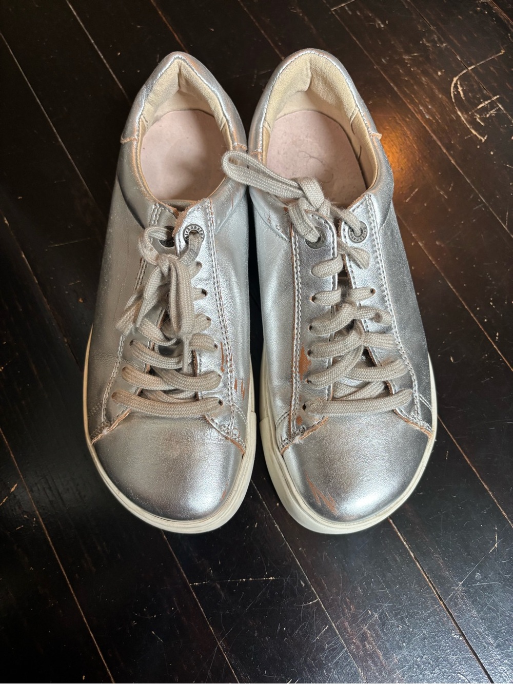 Birkenstock Women's Metallic Silver Casual Lace-Up Sneakers